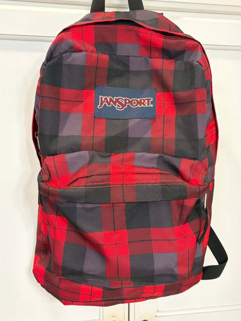 JanSport SuperBreak Backpack Viking Red Cross Block Plaid School Preppy